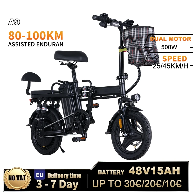

14 Inch Dual Suspension Electric Bicycle 500W Folding Ebike With 48V 15Ah Lithium Battery City Electric Bike
