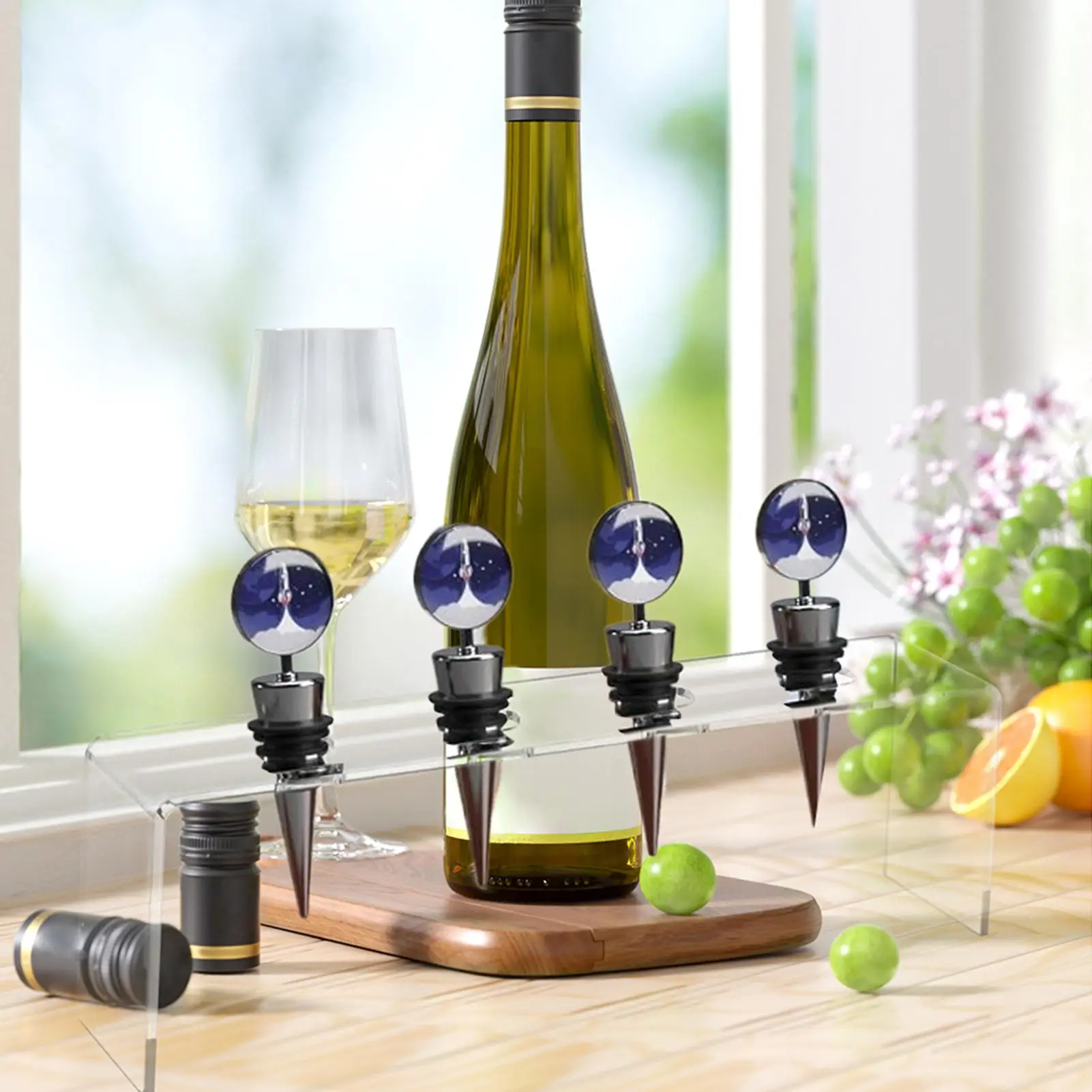 2pcs Wine Bottle Cap Display Rack 4-slot Acrylic Clear Wine Bottle Cap Storage Rack Wine Bottle Cap And Stopper Storage Rack