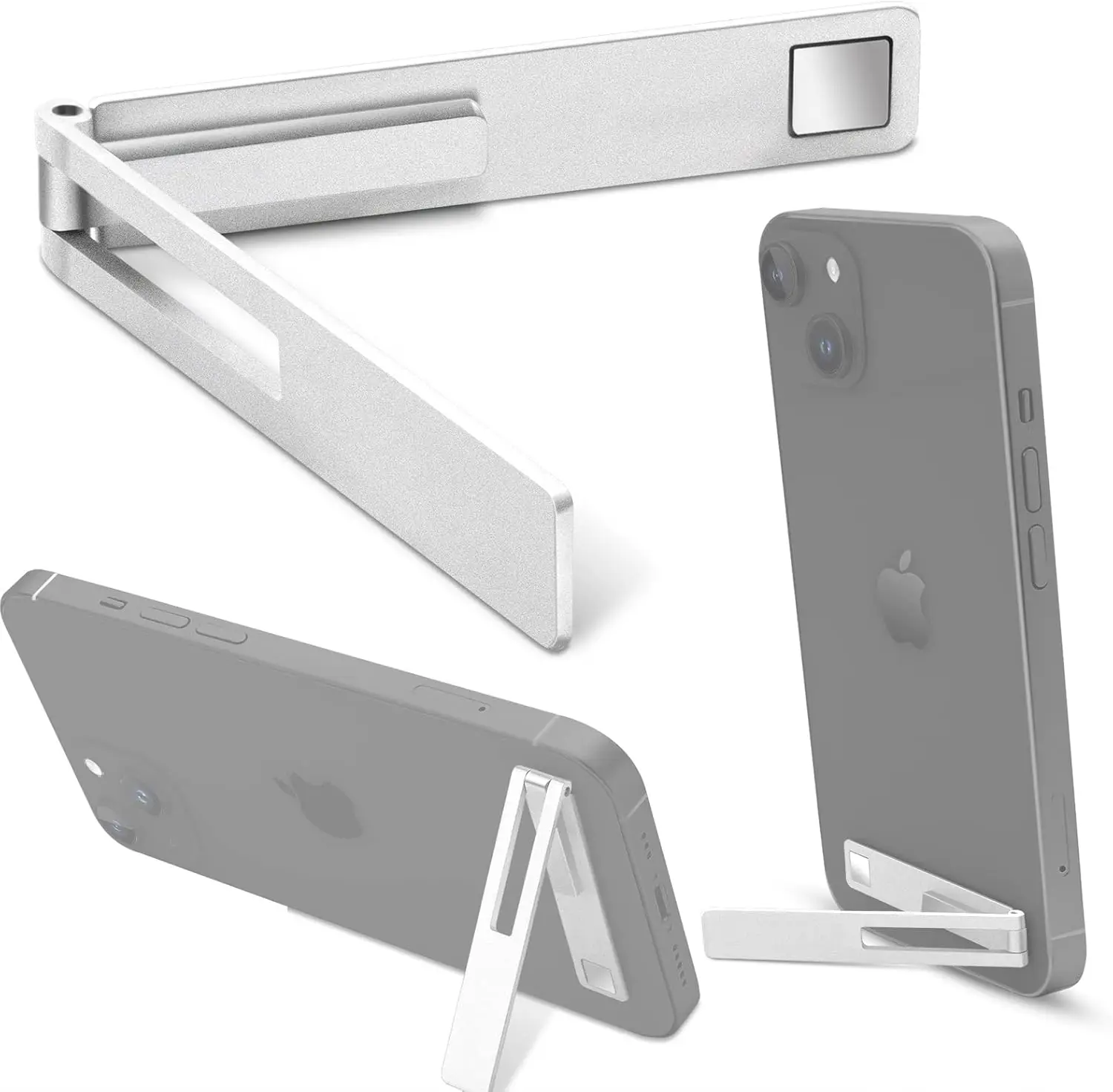 Invisible Metal Phone Kickstand Foldable Portable Desk Phone Holder Silver