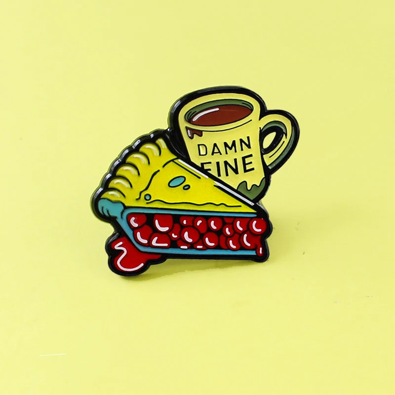 DAMN FINE Cake Dessert Brooch Pomegranate Fruit Cake Coffee Cute Brooch Afternoon Tea Dessert Enamel Pins Badge For Kid Jewelry