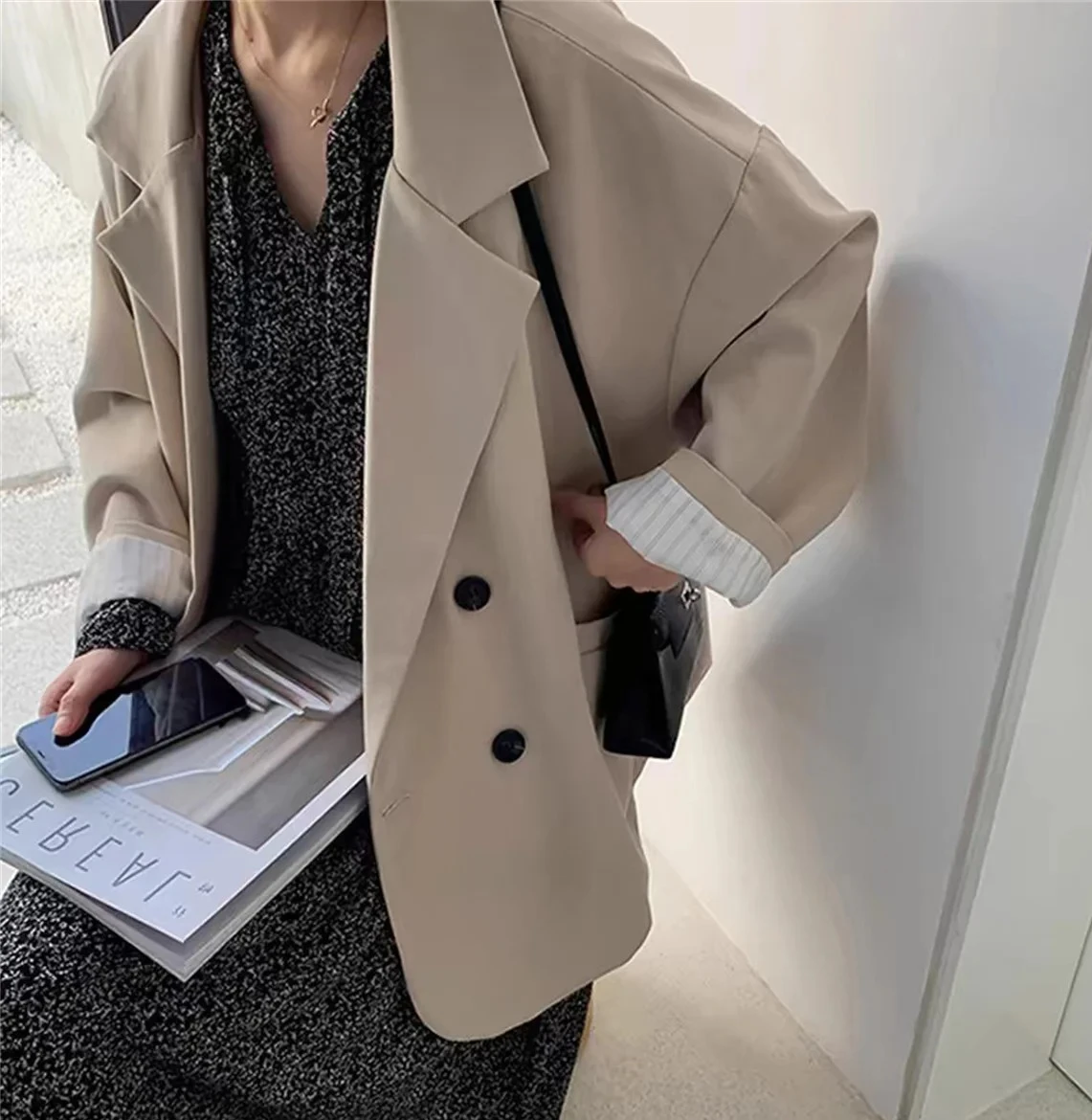 

Ladies Spring Autumn Fashion Long Sleeve Chic Casual Suit Jacket Vintage Brown Blazer Women Elegant