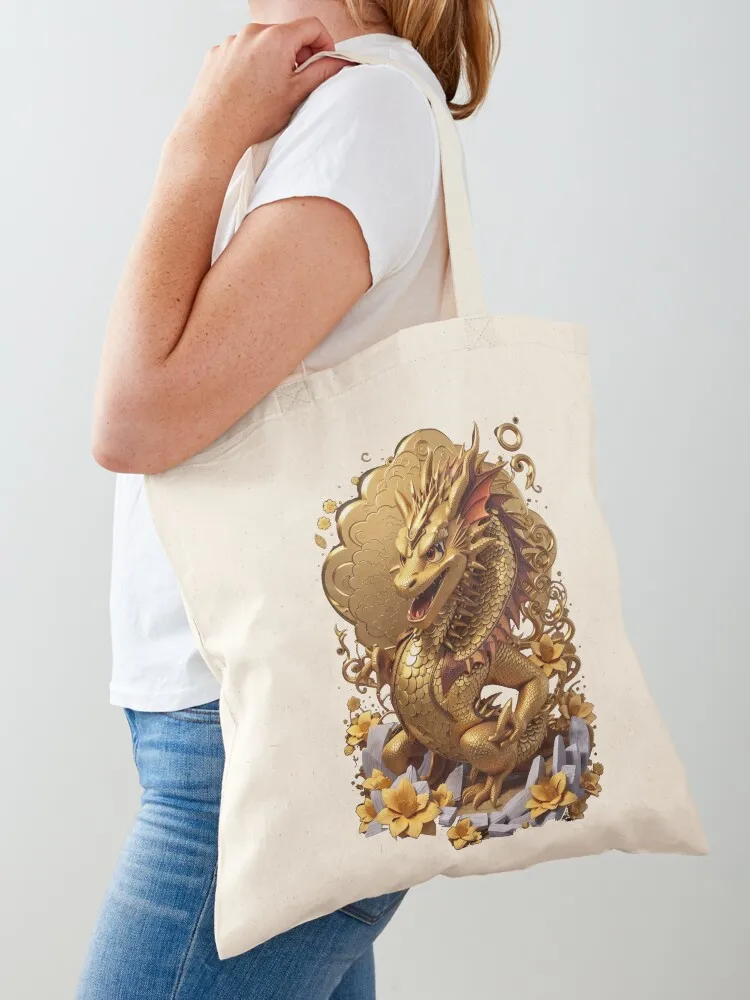 Gold Japanese Dragon Tote Bag Cloth bags shopping bags foldable tote bags cloth