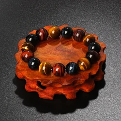 Colorido Tiger Eyes Beads Pulseira para Homens, Charme Original, Pedra Natural, Jóias Artesanais, Relâmpago, 6-16mm