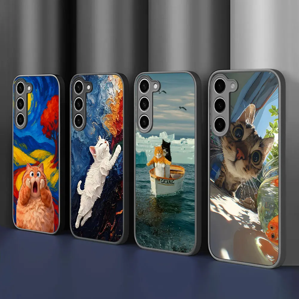 Matte Frosted Case for Samsung Galaxy A55 A16 A15 A17 A54 A21s A51 A31 A36 A52 A14 A23 A33 Phone Cover Oil Painting Ginger Cat