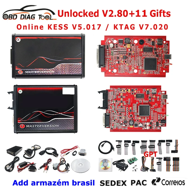 2.80 Online EU Red Kess V5.017 Ktag V7.020 Ksuit 2 Programmer OBD2 ECU Chip Tool Kess 5.017 K-tag 7.020 BDM Frame ECU Master