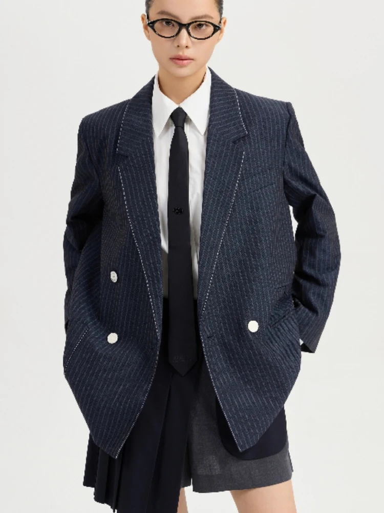 

Ele Korean Sle Women's Woolen Suit Jaet Striped Straight Leg Tailored Look Faionable And Sli Autumn New Arrival