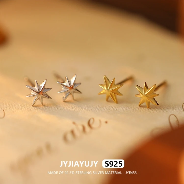 

JYJIAYUJY 100% Whole Original Sterling Silver S925 Stud Earrings 6MM Eight Pointed Star Fashion Jewelry Gift Daily JYE453