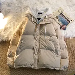 New Winter Leisure Cotton Clothes Women Y2K Multi-functional Fake Two Pocket Zipper Down Jacket Thick Coat Korean Version Winter