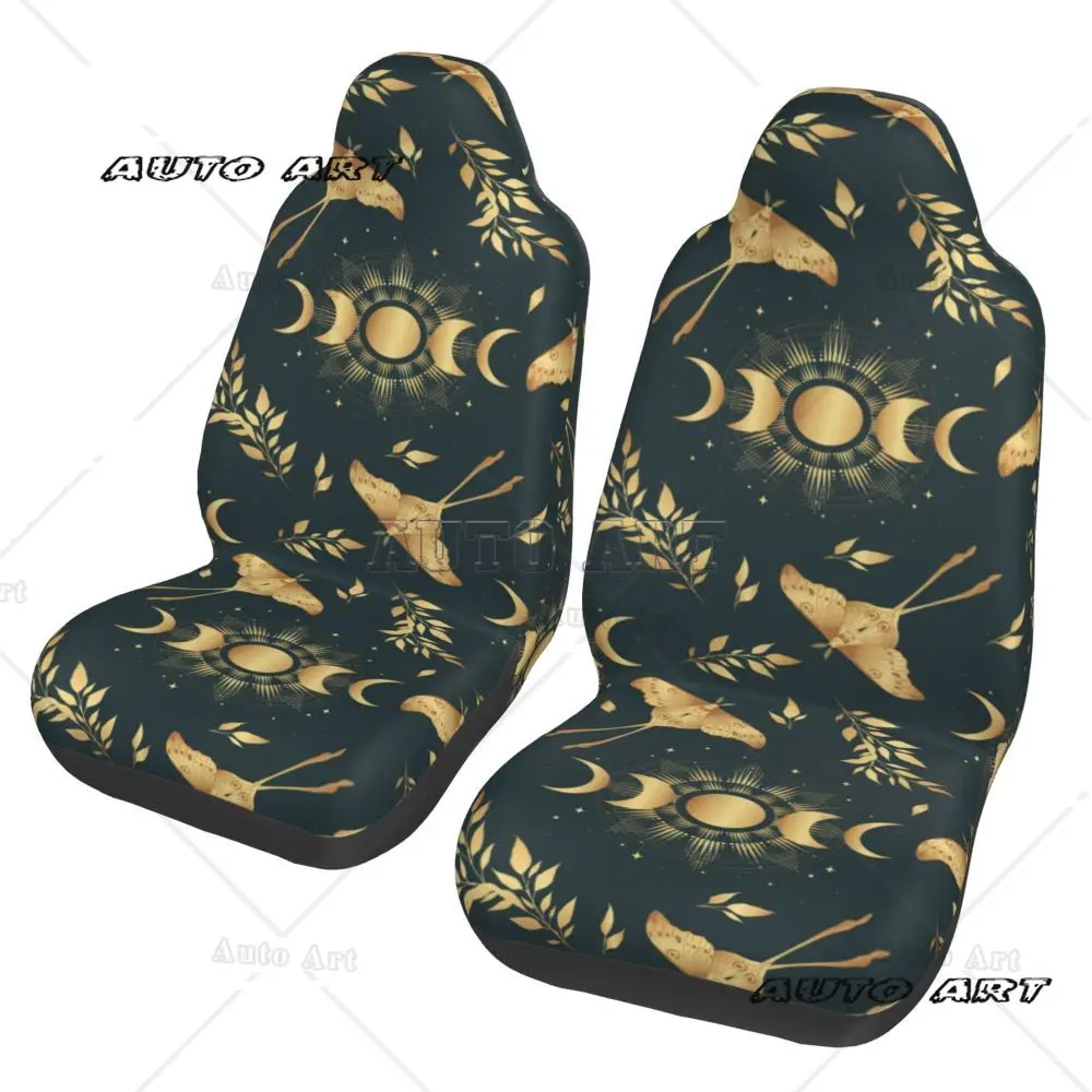 Magic Moon Moth and Moon Phases in Gold Colors Car Front Seat Cover, Suitable for Most Car Models Beautiful Anti Fouling and