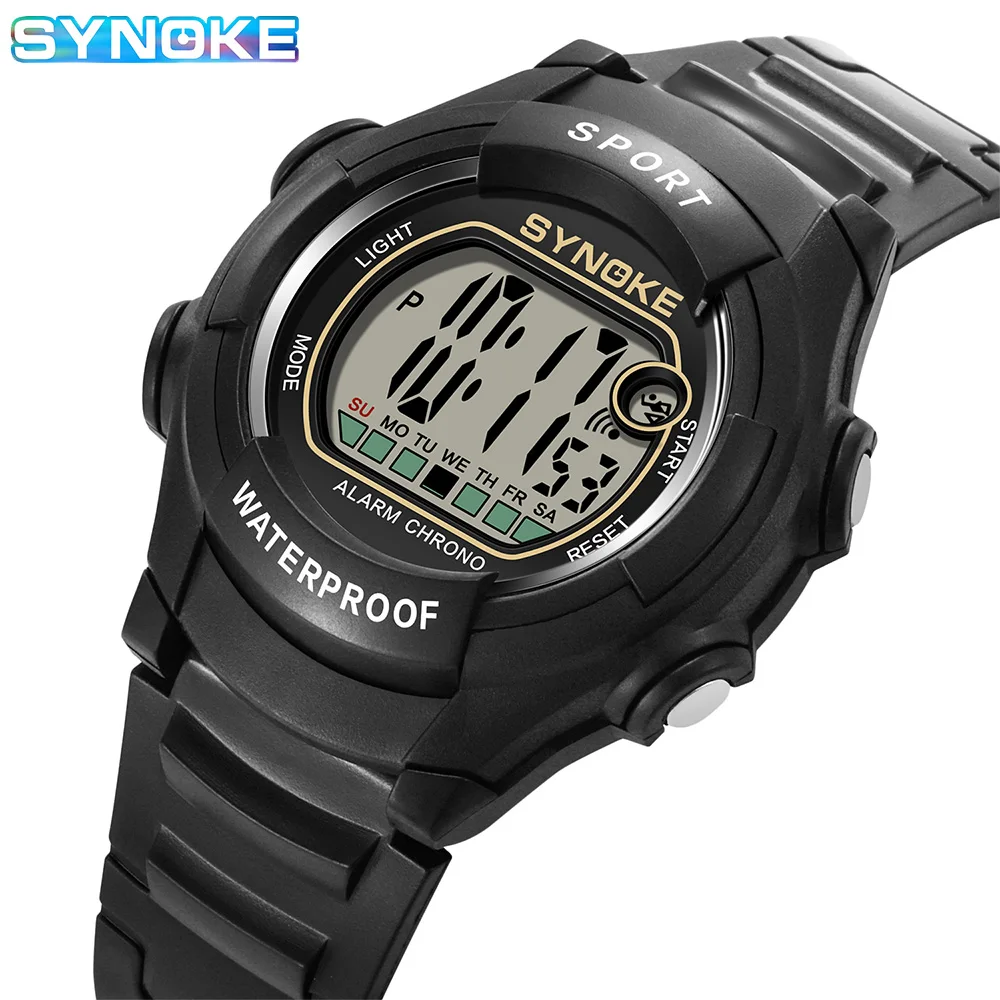 Mens Waterproof Digital Sport Watches Wide Screen Easy Read Display Military Style SYNOKE Brand