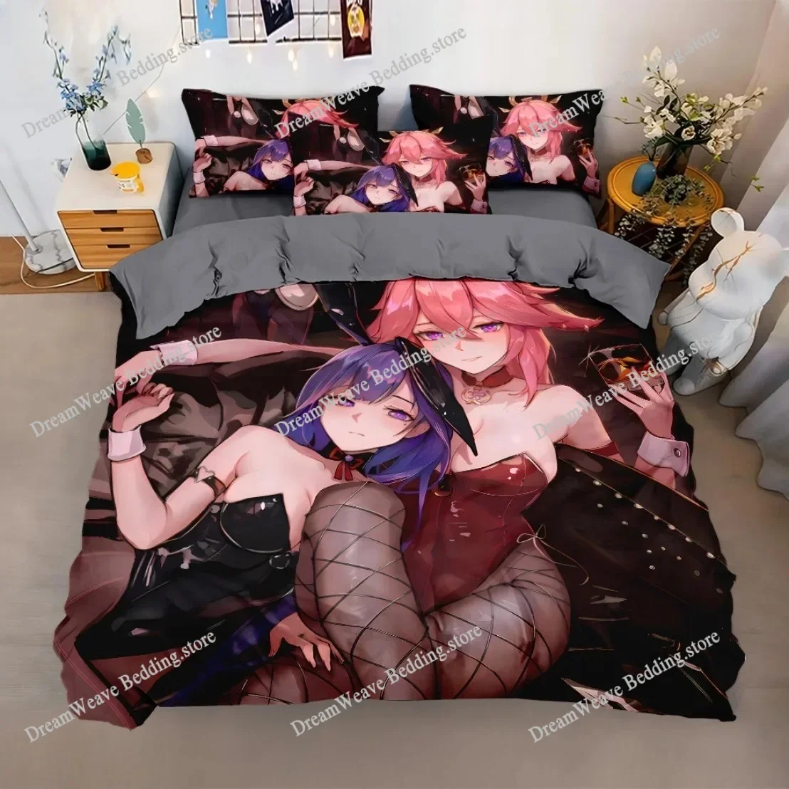 Japanese Genshin Impact Bedding Set Kamisato Ayaka Duvet Cover Pillowcase for Kids Boys Fashion Home Textileextile Luxury Gift96