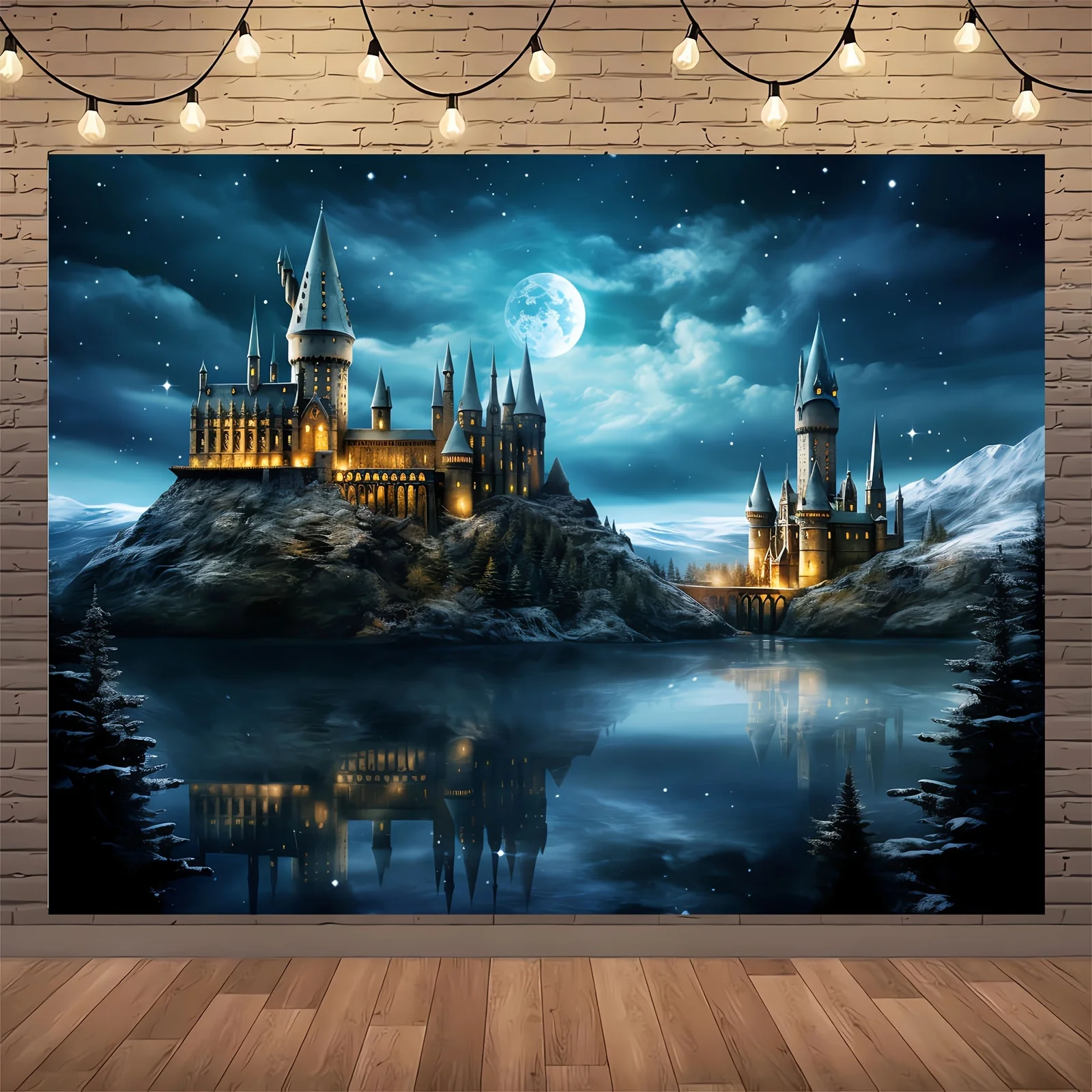 Magic Castle Wizard World Tapestry Night Sky Full Moon Lightning Party Decoration Props Photography Background Banner