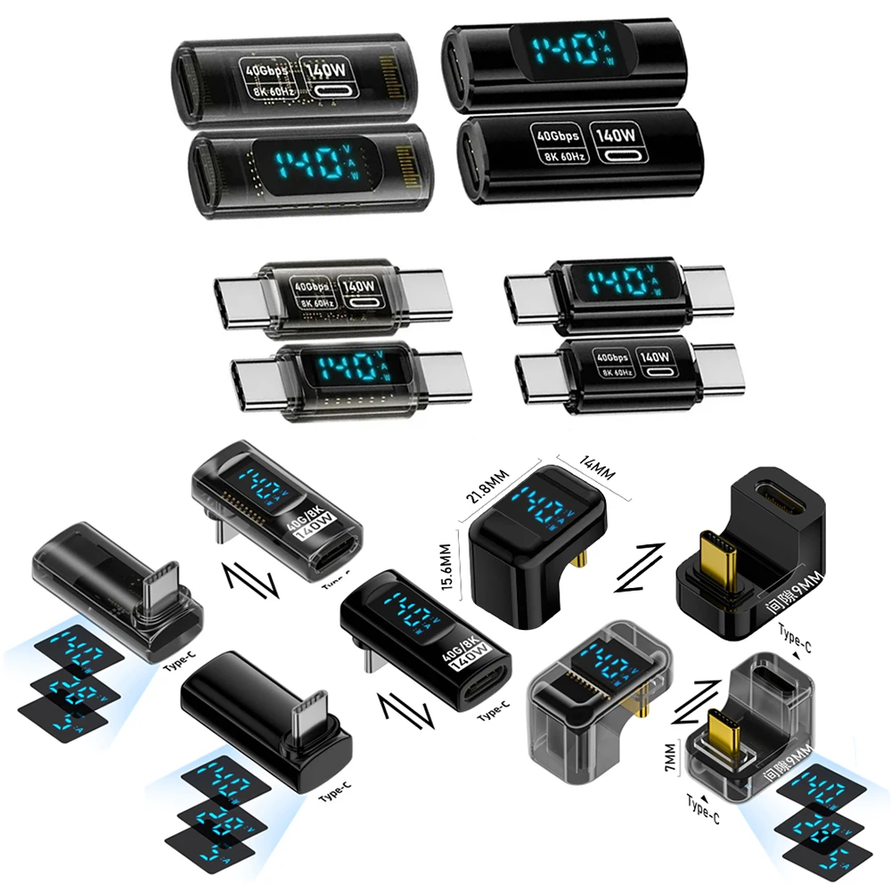 140W USB C Extender Digital LED Wattage Meter 8K Display 40Gbps USB4 Type-C Adapter for Thunderbolt3 Laptop Mobile Phone Charger