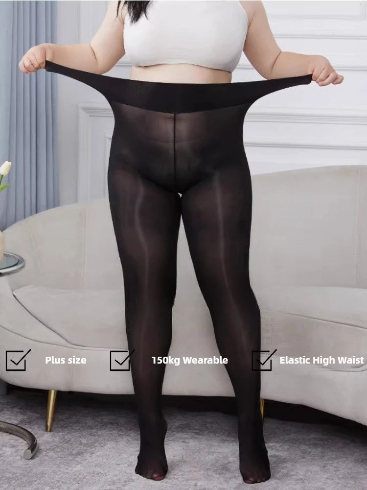 Plus Large Size 150kg Horse Oil Stockings 8D Black Silk Smooth Oil-shiny Tights Anti-hook High-end Pantyhose Women Bodystockings