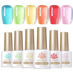 BORN PRETTY 7ml Sea Glass Jelly Gel Nail Polish Set 6 Bottles Crystal Transparent Pink Red Green Color Soak Off Gel Nail Polish