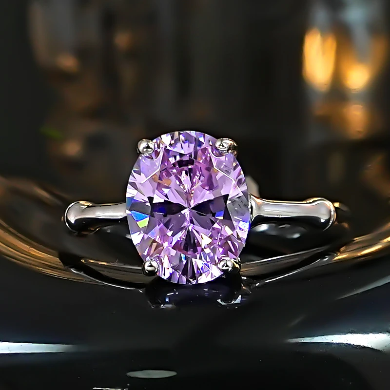 Karachis Lavender Purple Diamond Bamboo Ring for Women 925 Silver Gold-plated Inlaid with High Carbon Diamond Ice Flower Jewelry