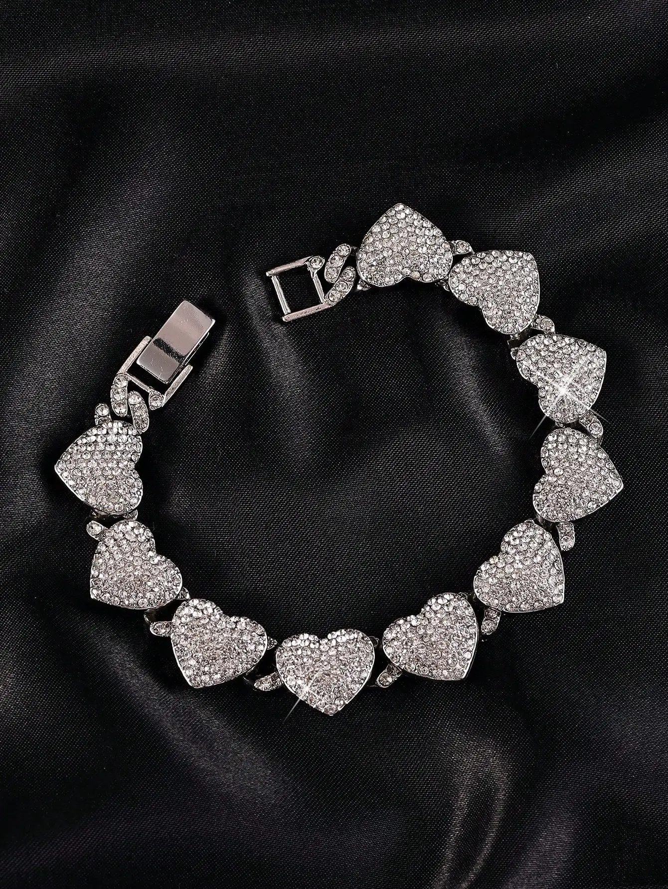 1Pc Hip-Hop Jewelry Set - Large Heart Necklace & Bracelet, Fully Covered , Perfect for Daily Wear, Holidays & Gifting