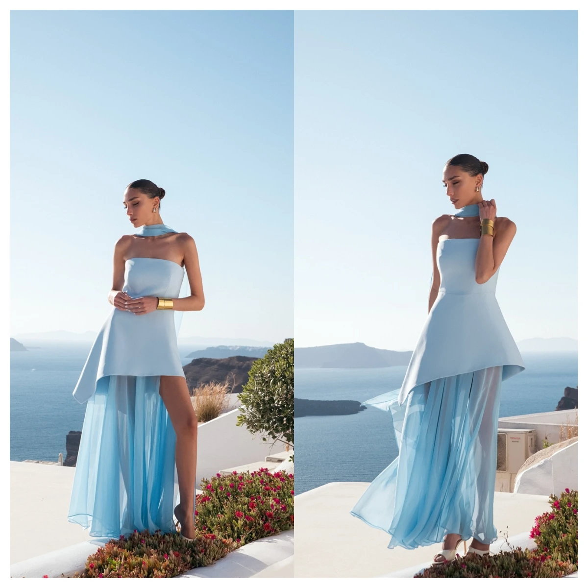 

Customized Classic Blue Chiffon Evening Dress Strapless Sleeveless Special Occasion Gowns Homecoming Dress RibbonsRibbons
