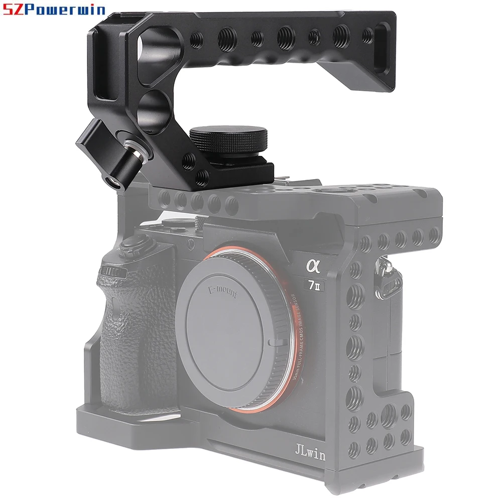 Alça superior de liberação rápida para gaiola de câmera – Aperto de elevação ergonômico com furos Arri, roscas de 1/4"-20 e sapata fria, DSLR/sem espelho