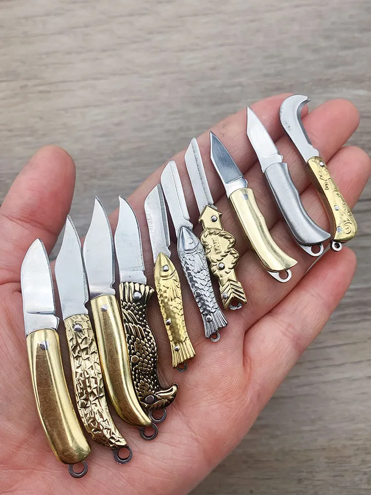 Brass Handle Steel Blade Outdoor EDC Portable Multi Cutter Knife Kitchen Gift Small Mini Pocket Folding Key Ring Knife Utility