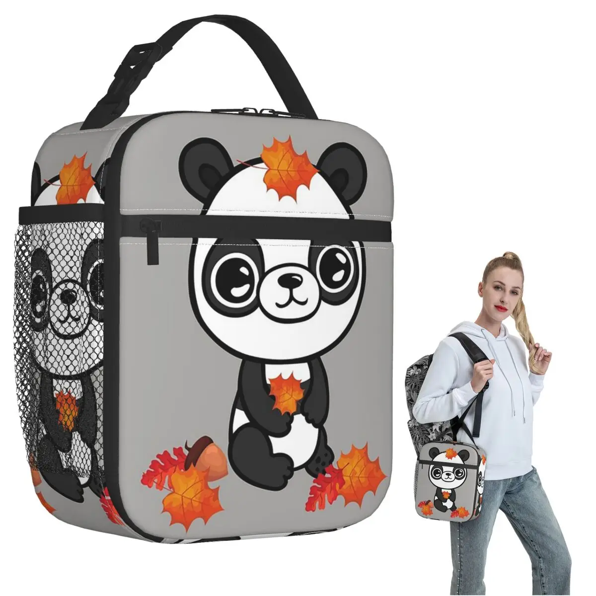 

Autumn Time With Cute Panda Insulated Lunch Bag for Women Kids Leakproof Food Boxes Thermal Lunch Box Tote