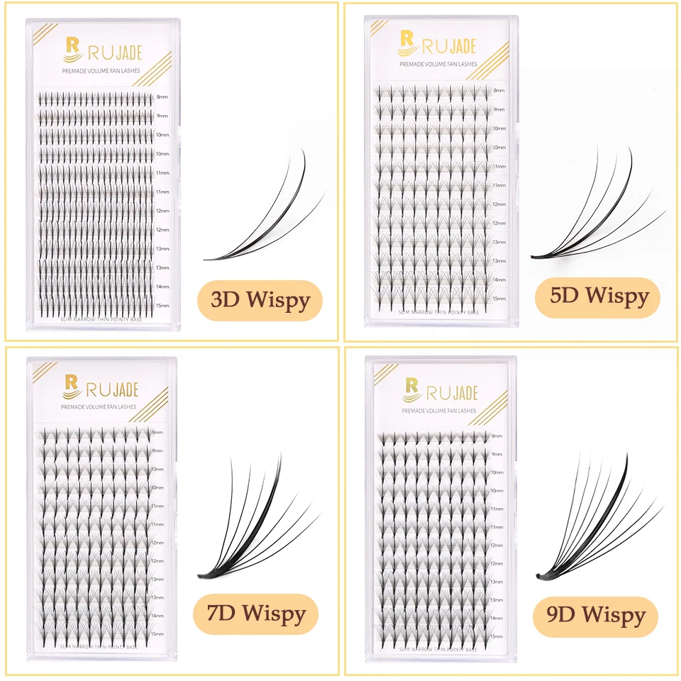 

Rujade 3D 5D 7D 9D Premade Spike Fans Cluster Eyelash Extension Slim Pointy Base Promade Russian Fans Wispy Eyelash Premade Fan