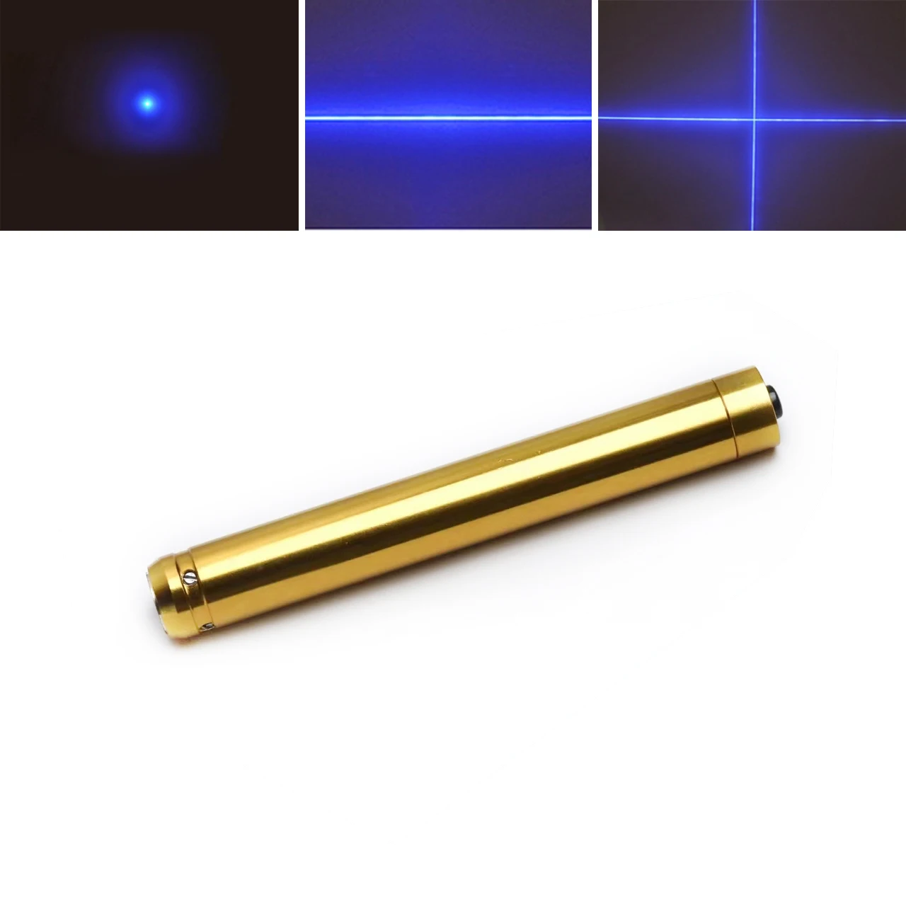 Handheld Mini 450nm 100mW Dot/Line/Cross Blue Laser Module Focusable Positioning Gold Stainless Steel