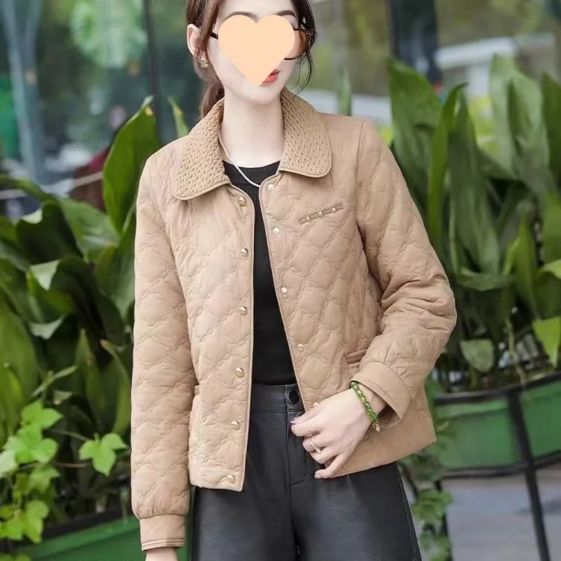 Middle-aged and Elderly Mothers Light Cotton Jacket Women's Versatile lapels Fashion Single Breasted Outerwear Casual Ladies Top