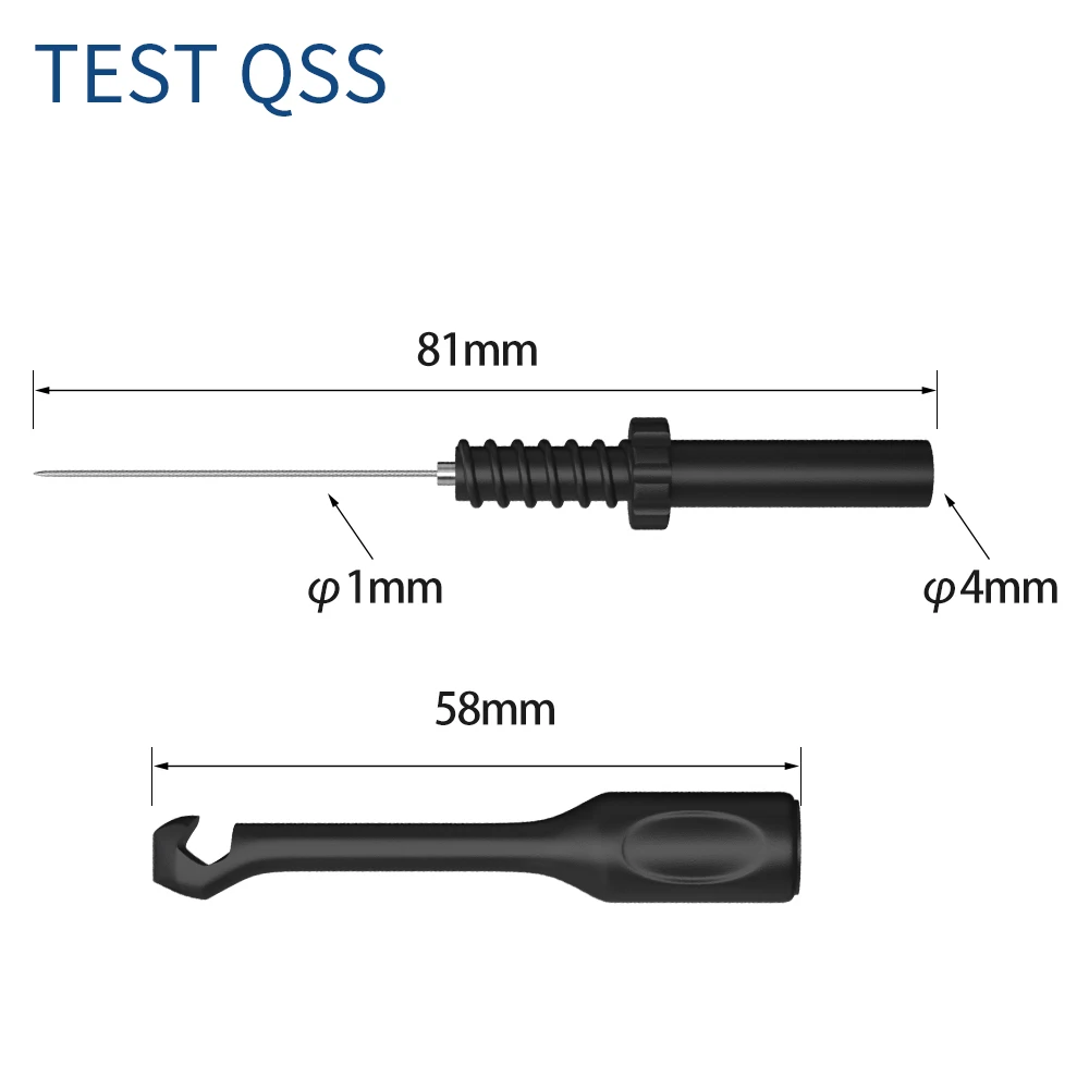 QSS 2PCS Mini Test Probe Clip Non-Destructive Wire-Piercing Back Probe Pins 4MM Jack Puncture Test Hook Tool