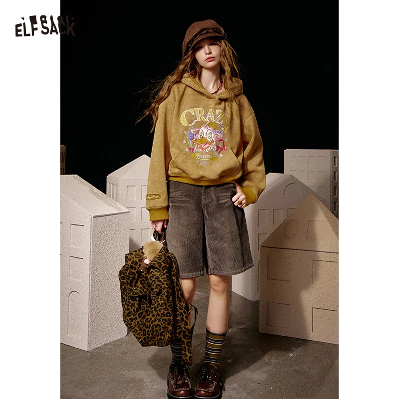

ELFSACK 2025 Winter New Arrivals Y2K Vintage Mid Length Shorts For Woman
