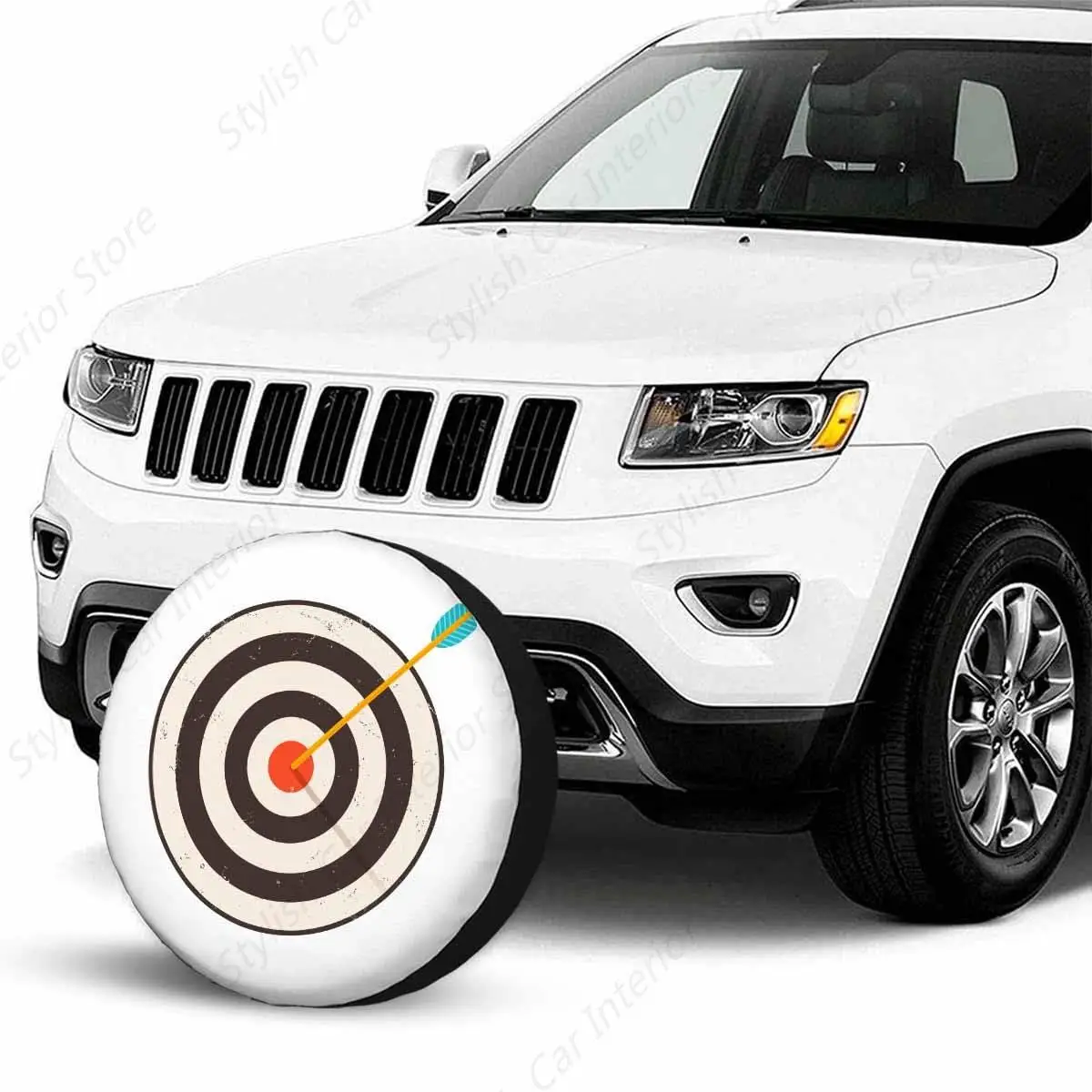 Archery Target Spare Tire Cover Yellow Arrow Hits The Center Polyester Universal Wheel Tire Cover for Trailer Camping