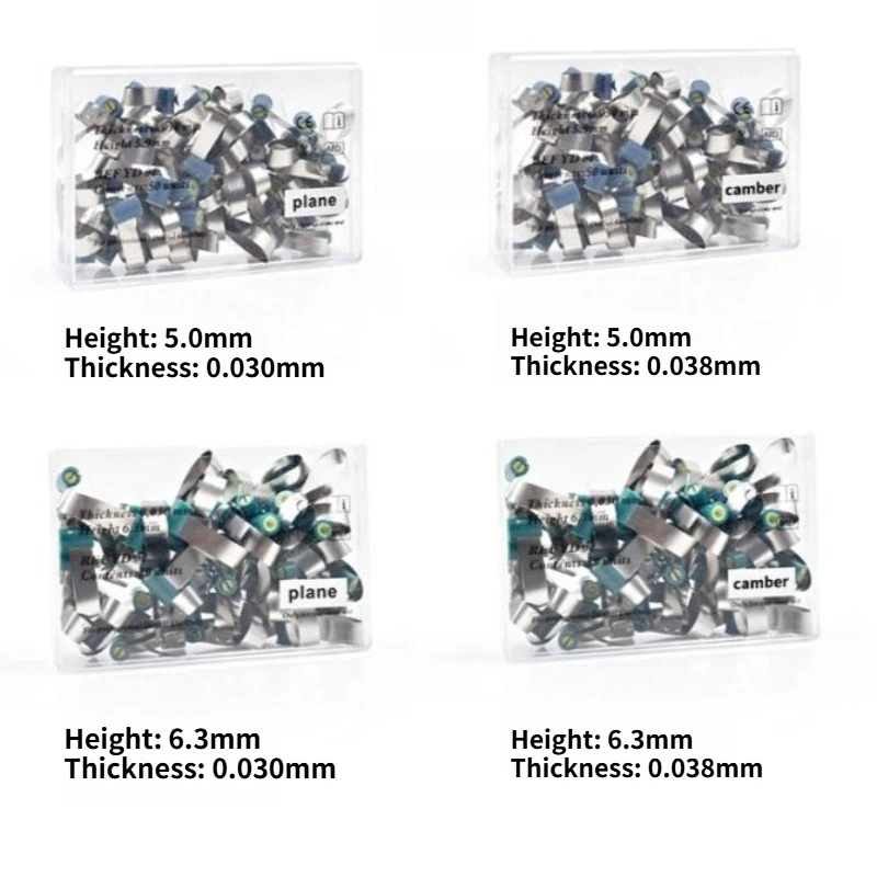 50Pcs/Box Dental Matrix Bands Steel Matrix Double-Side Contoured Anatomically Shaped matrix Bands Knob Type