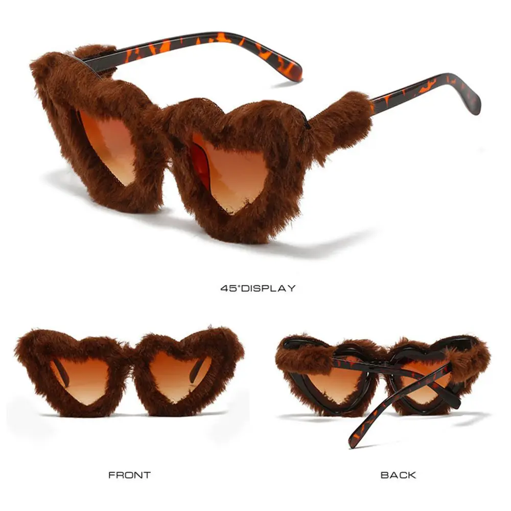 Trendy Heart Shaped Sunglasses for Women Love Heart Plush Decor Sunglasses Punk Glasses Ladies Shades