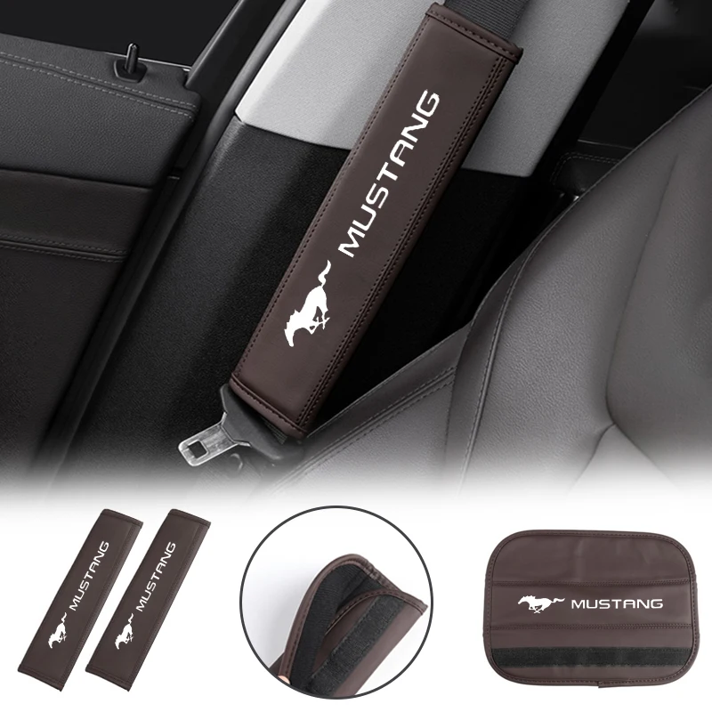 2Pc Car Logo Style Seat Belt Shoulder Protection Cover Interior Accessories Fit For Ford Mustang SHELBY GT 500 350 Convertible V