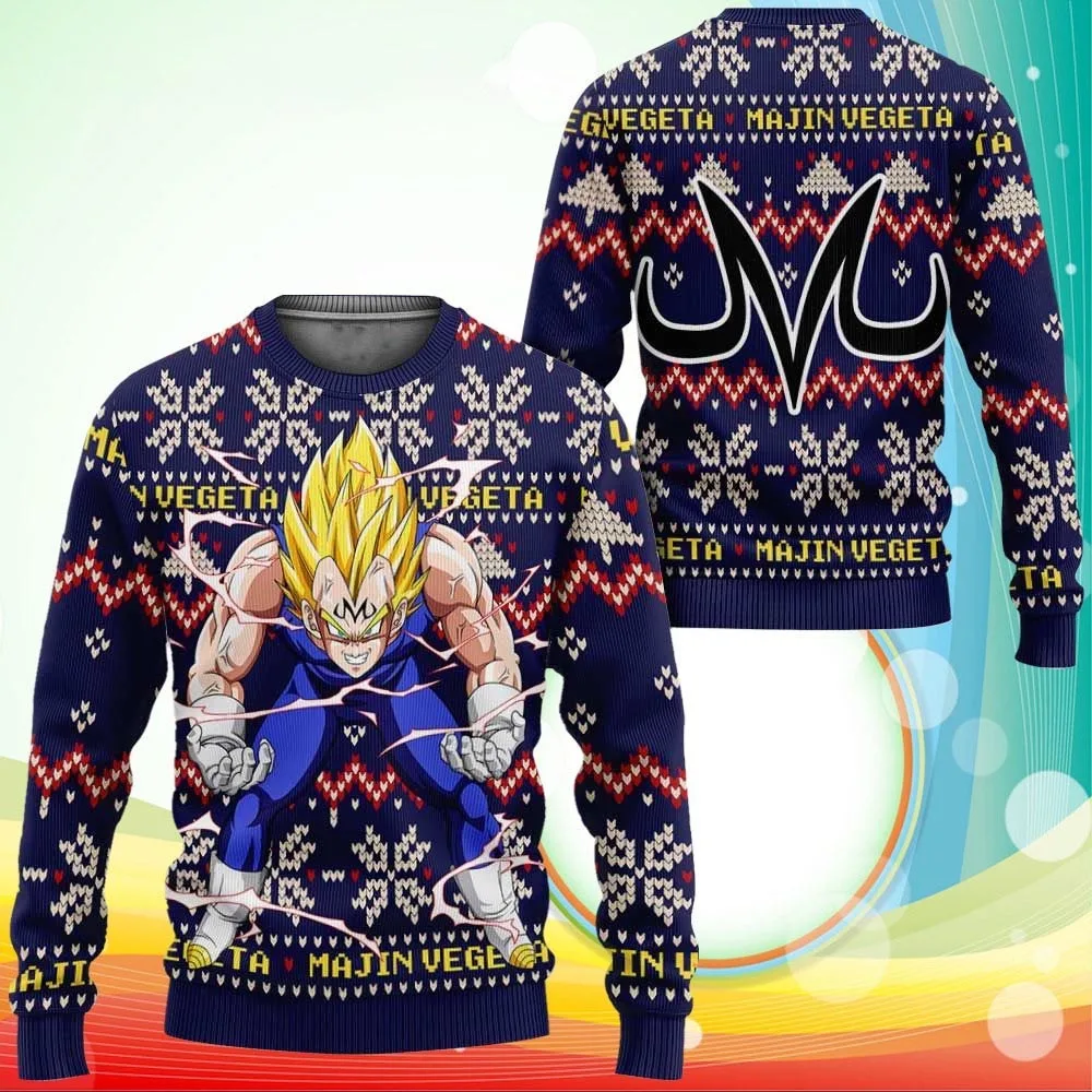 Dragon Ball Majin Vegeta Adultos Brido Jersey de Navidad Majin Estampado de símbolo Vacaciones de invierno Moda Niño Y2k Top para niñas y niños