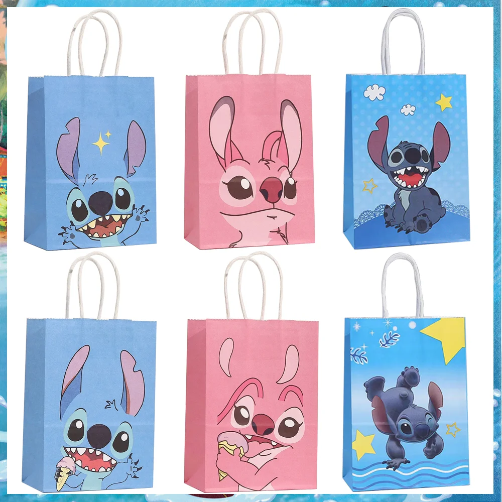 1/3/6Pcs Disney Lilo & Stitch Theme Cute Angel Paper Gift Bags Candy Biscuit Bag Tote Bags Birthday Party Baby Shower Supplies