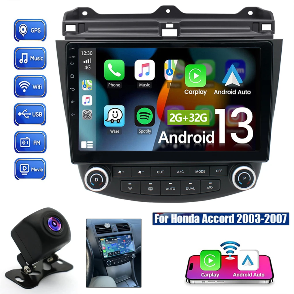 For Honda Accord 2003-2007 10.1-inch Large Screen Navigation CarPlay Android 13 Car Stereo Radio GP-S WIFI FM Excellent Sound