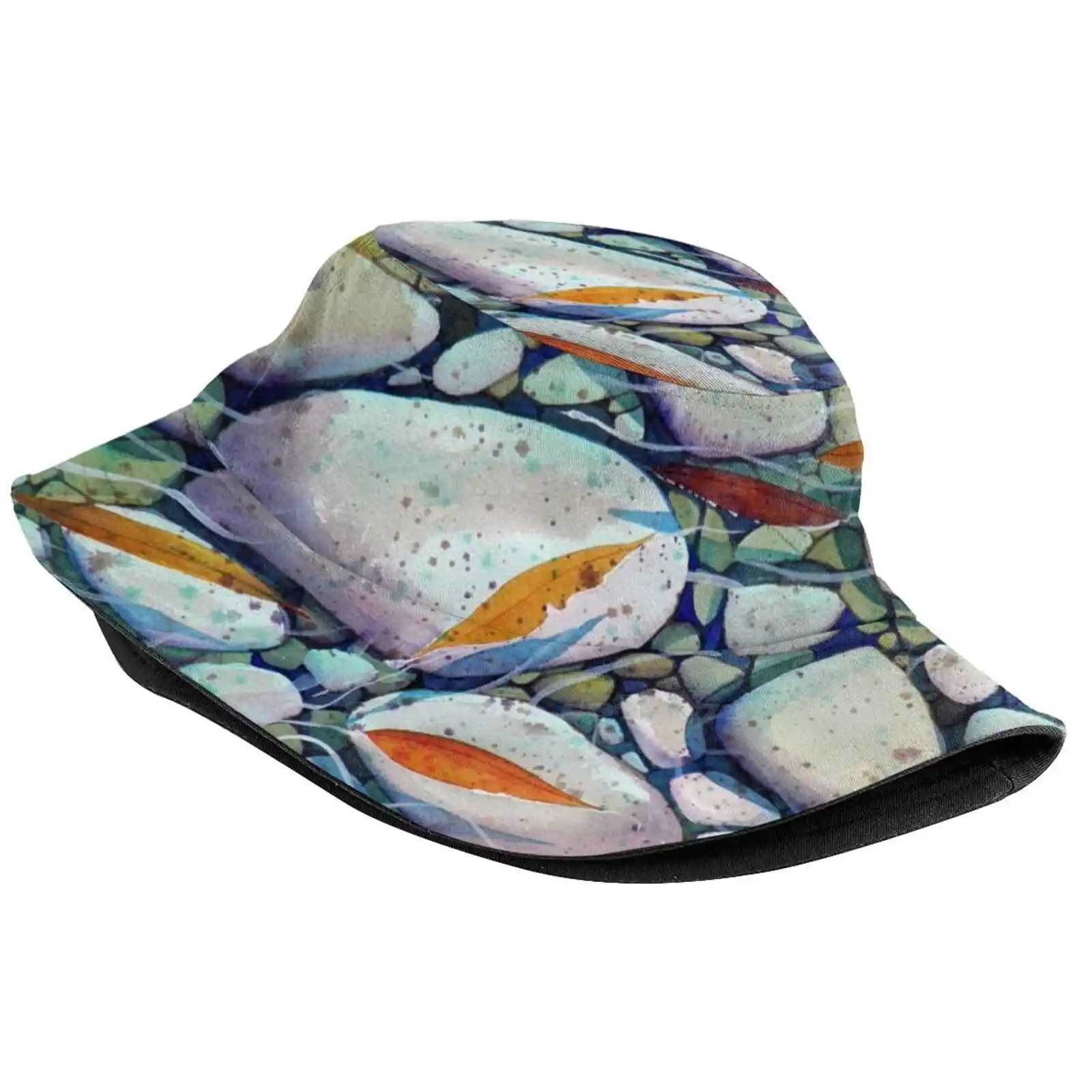 Escape To Nature Unisex Fashion Women Men Breathable Bucket Hats Watercolour Rivers Nature Rocks Pebbles Streams Environment