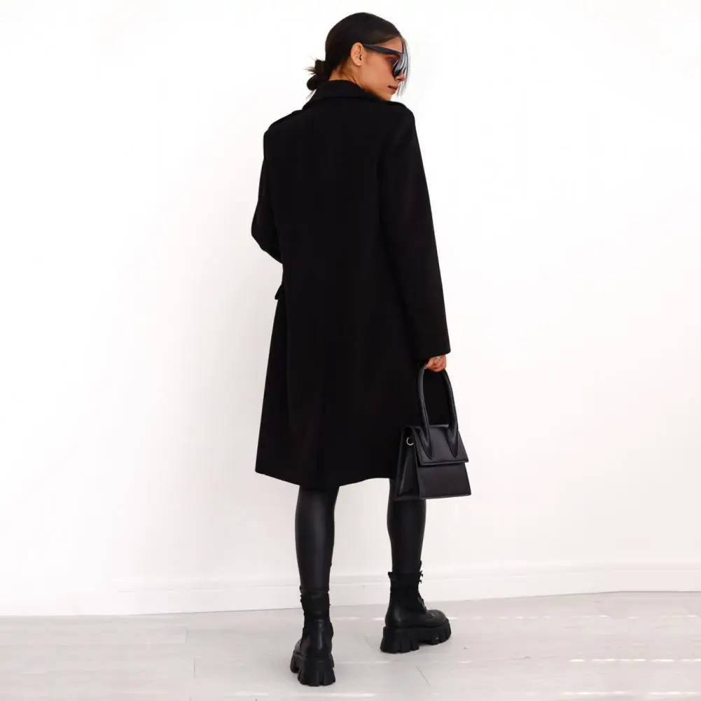 

Vintage Warm Pockets Women Blend Coats Autumn Winter Full Sleeve Double Breasted Female Woolen Jackets Thermal Commuting Coat