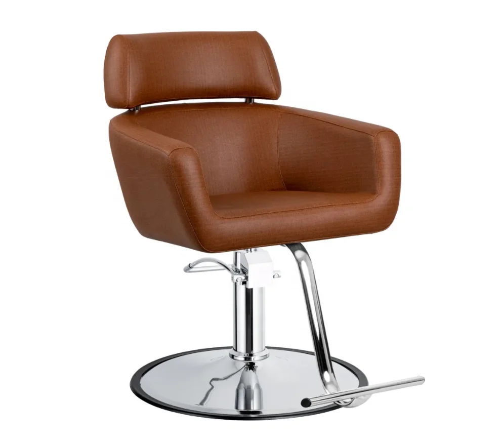 Barber salon chair for hairdressing Matt brown salon chairs with hair dryer holder under seat Soft beauty barber chair