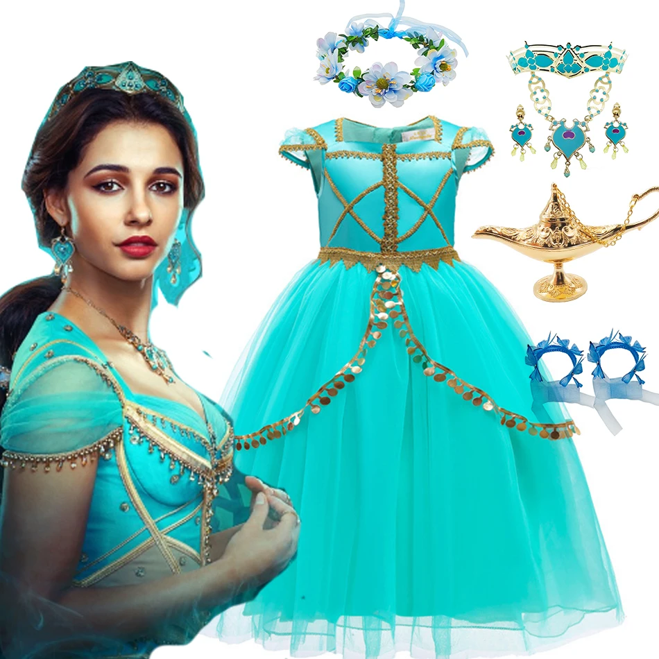 Arab Princess Jasmine Cosplay Dress For Girls Aladdin Disney Princess Theme Party Costume Halloween Kids Birthday Surprise Gift