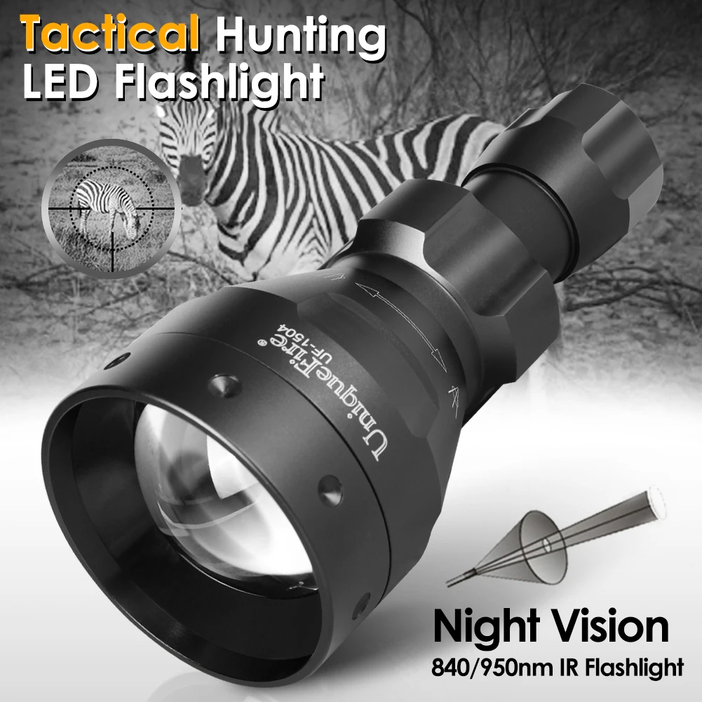 UniqueFire 1504 Powerful T67 IR 940nm/850nm LED Tactical Flashlight 1Mode/3Mode illuminator Zoom Lamp Night Vision Hunting Torch