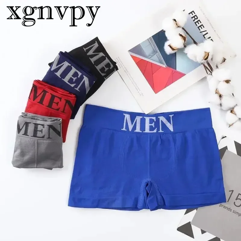 Xgnvpy-Boxer pour Homme avec Lettres Imprimées, Sous-Vêtement Doux et Respirant, Short artificiel astique, Caleçon Masculin, 2024