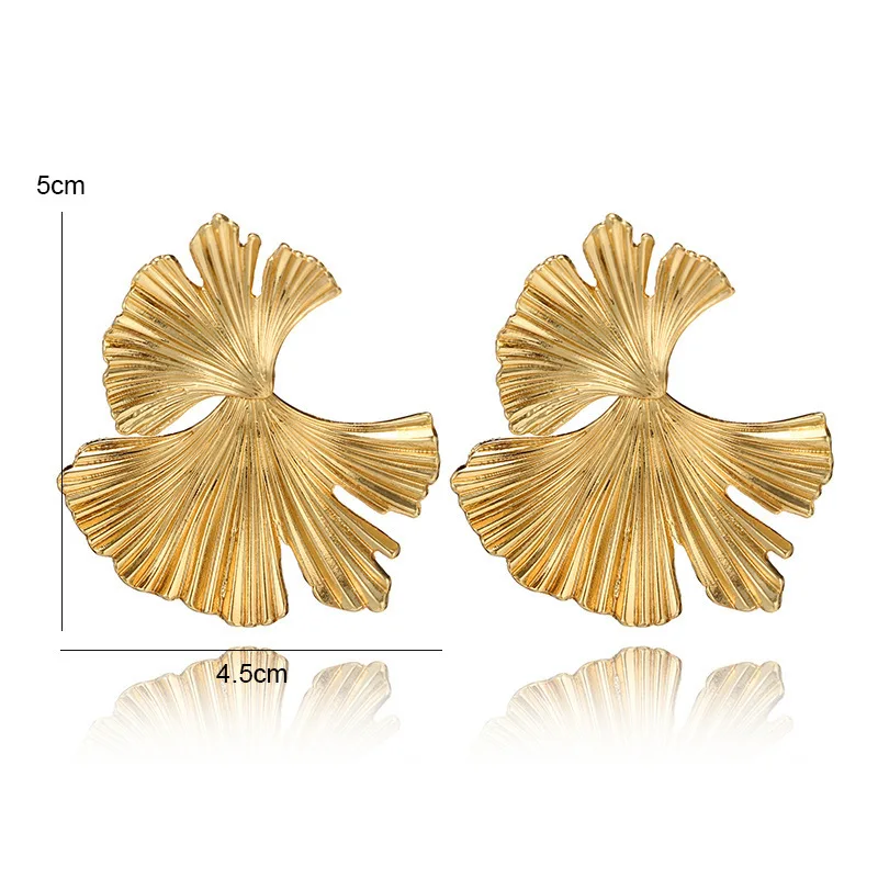 Boucles d'oreilles bohème en forme de cuir chevelu Ginkgo Biloba pour femmes, bijoux d'oreille géométriques, goutte d'or, déclaration, accessoires punk, document