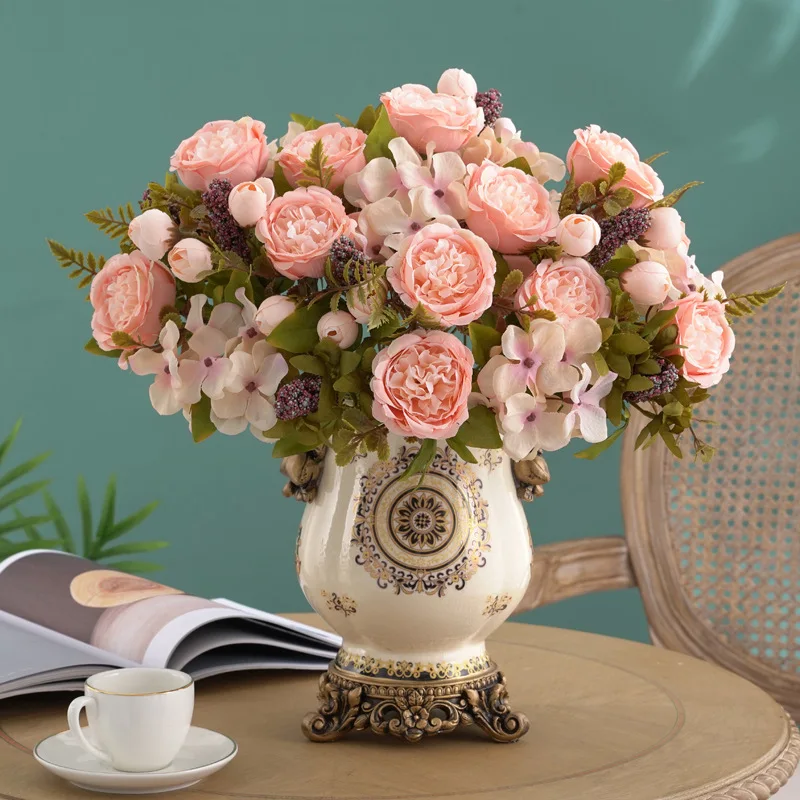 Künstliche Blumen Seiden-Hortensien Pfingstrosen Outdoor-Hochzeitssträuße Herbstgärten Tischdekoration Scrapbooking DIY Geschenke