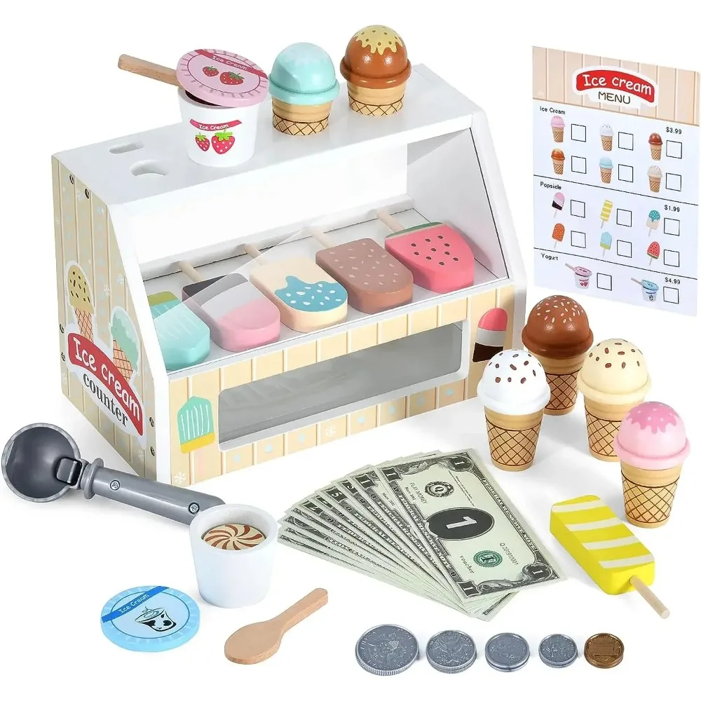 Wooden Ice Cream Pretend Toys  Mini Food Children Toys Wedding Party Bakery Dessert Play House Decoration