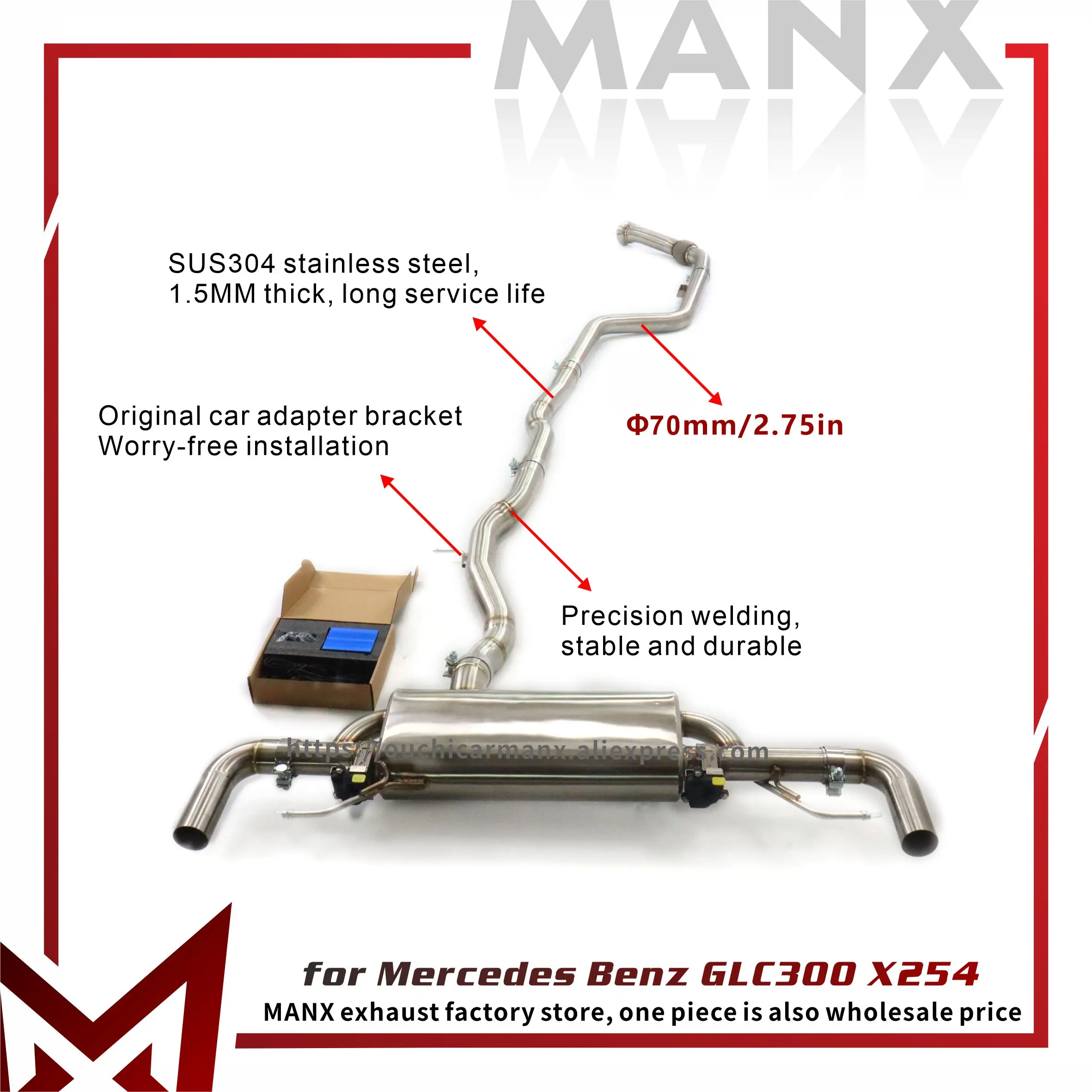 

MANX Catback for Mercedes Benz GLC300 X254 SUS304 Electronic valves TIG manual welding Exact Fit Exhaust system