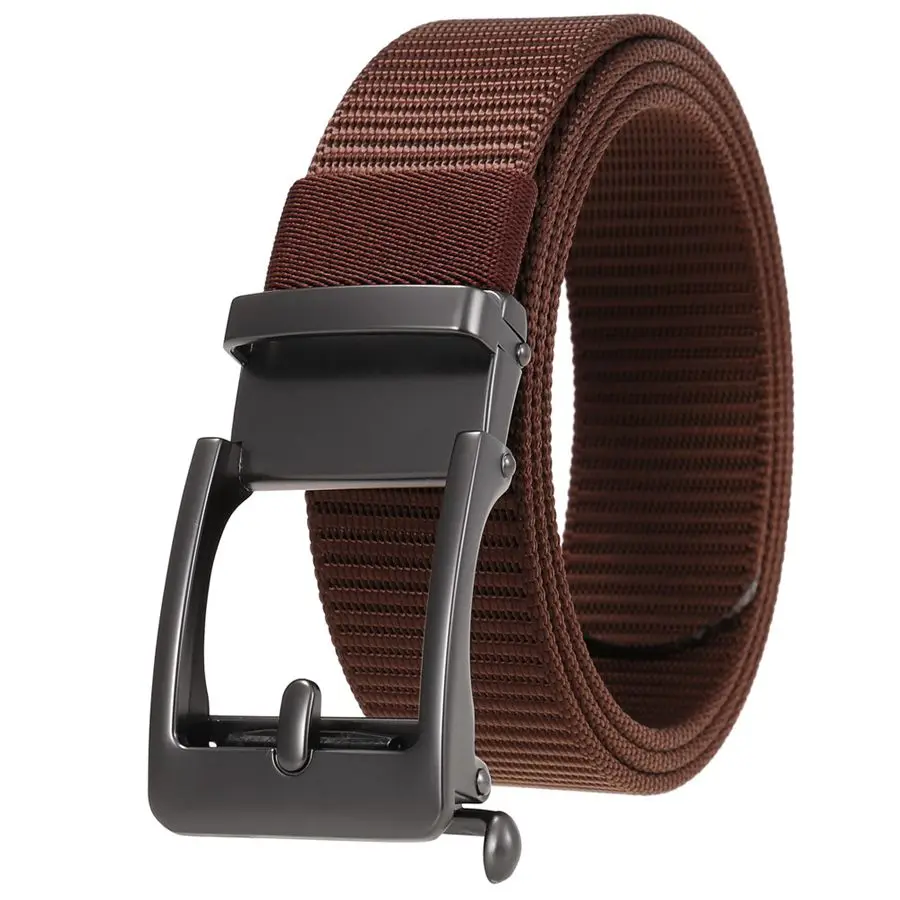 メンズナイロンラチェットベルト、穴なしフル調整可能ウェブユーティリティベルト、自動スライドバックルベルト付きメンズベルト