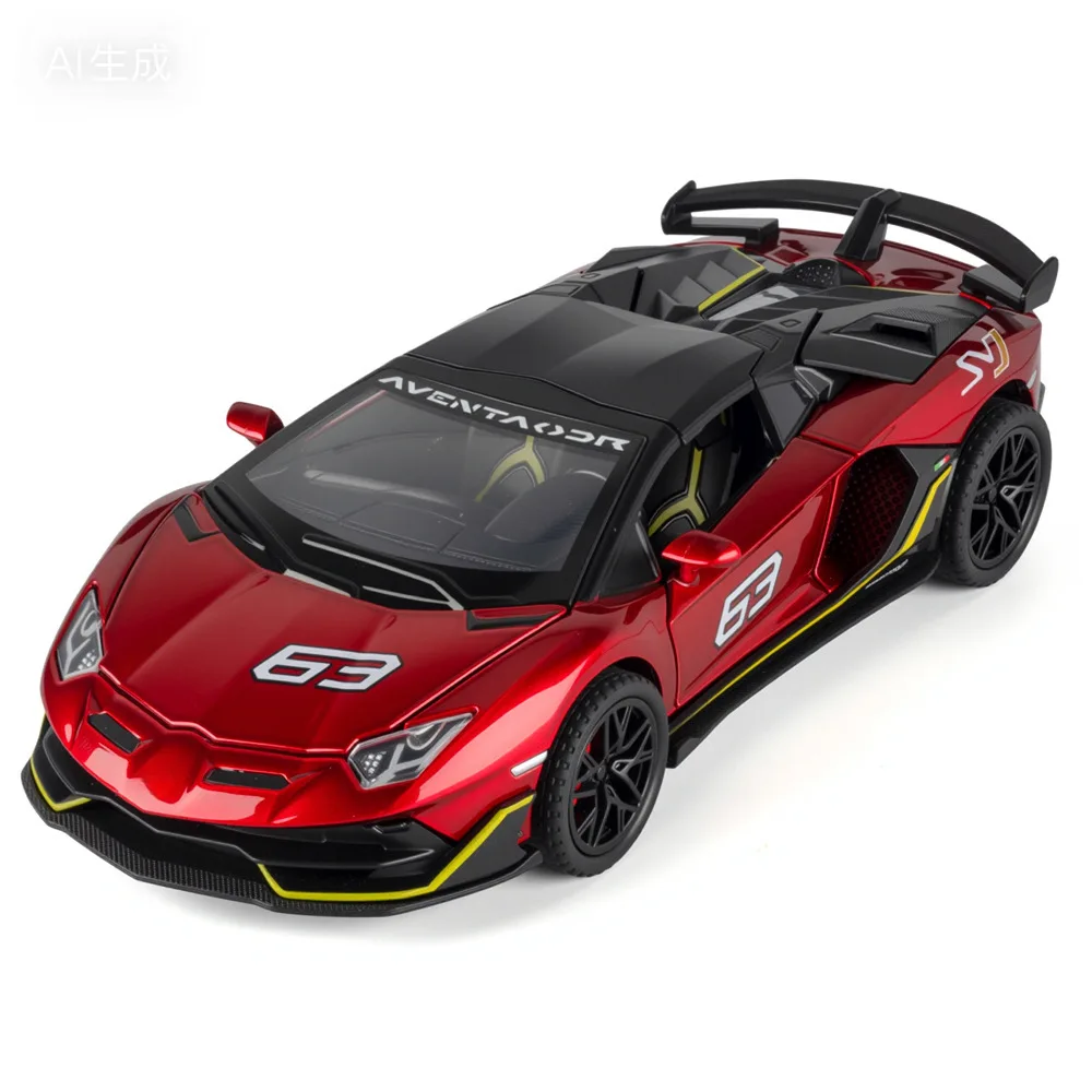 

1:32 SVJ63 Miniature Sports Car Toy Models Alloy Diecast Sound Light Doors Opened Pull Back Birthday Presents