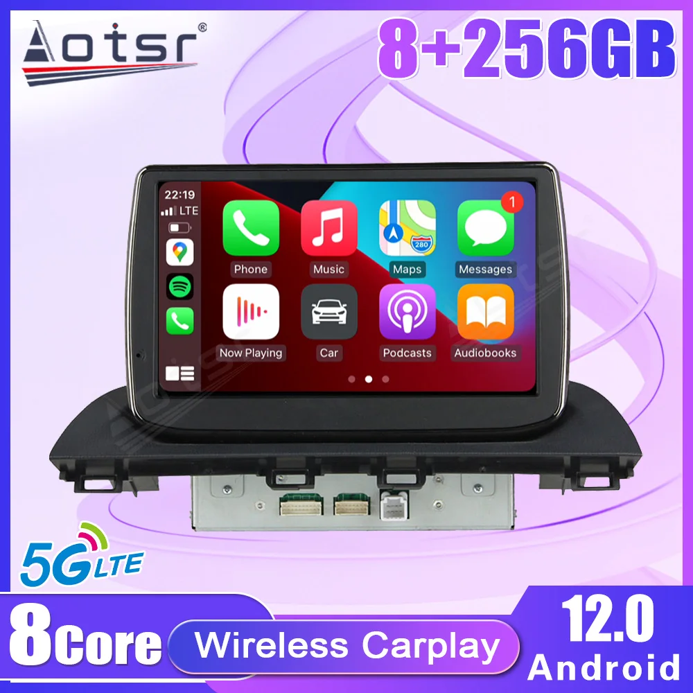 Car Radio Stereo 2Din 8+256G Android 12 Auto For Mazda 3 Axela 2014 Multimedia Player Carplay GPS Navigation Audio Support BOSE